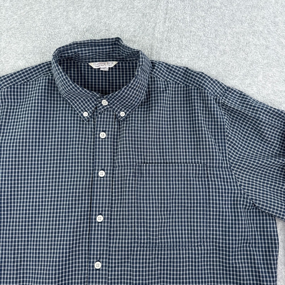 Clothing Arts Shirt Mens XL Blue Plaid Pick Pocket Proof P Cubed Travel Commute - Picture 3 of 10